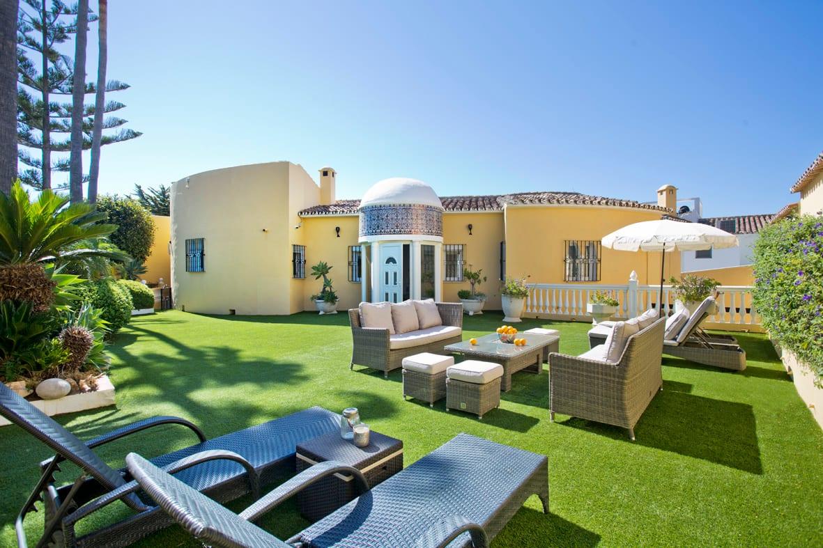 Front exterior view of the Mediterranean villa